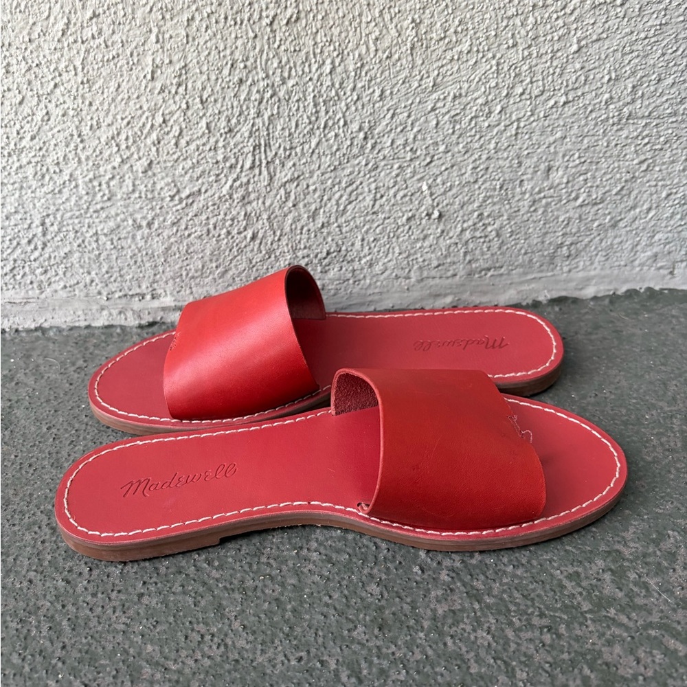 NWOB Madewell The Boardwalk Post Slide Sandal Red Size 7.5 Vacation Resortwear - Picture 4 of 8